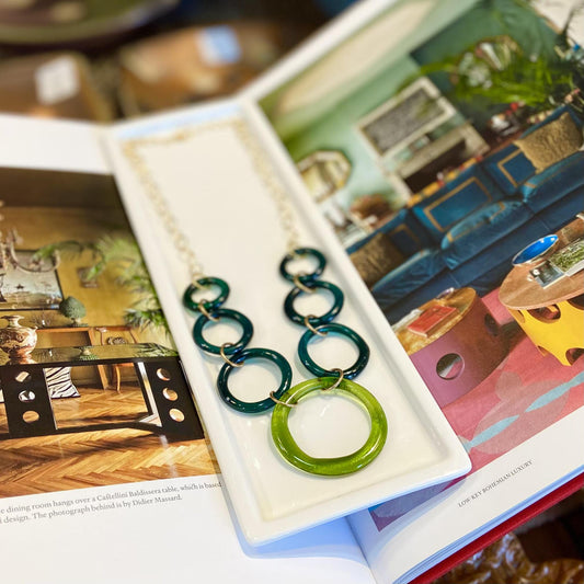 Necklace - Seven Rings - Reclaimed Glass - Pine & Teal