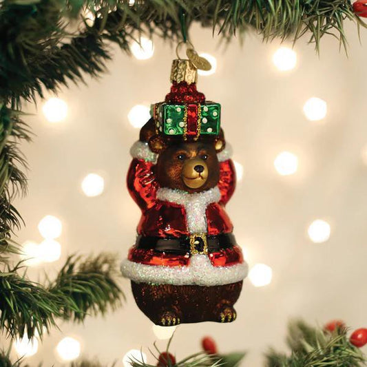 Ornament - Blown Glass - Christmas Bear