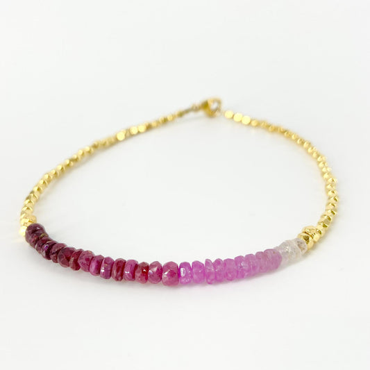 Bracelet - Mini Bead - Ruby Fade - 18kt Gold Vermeil