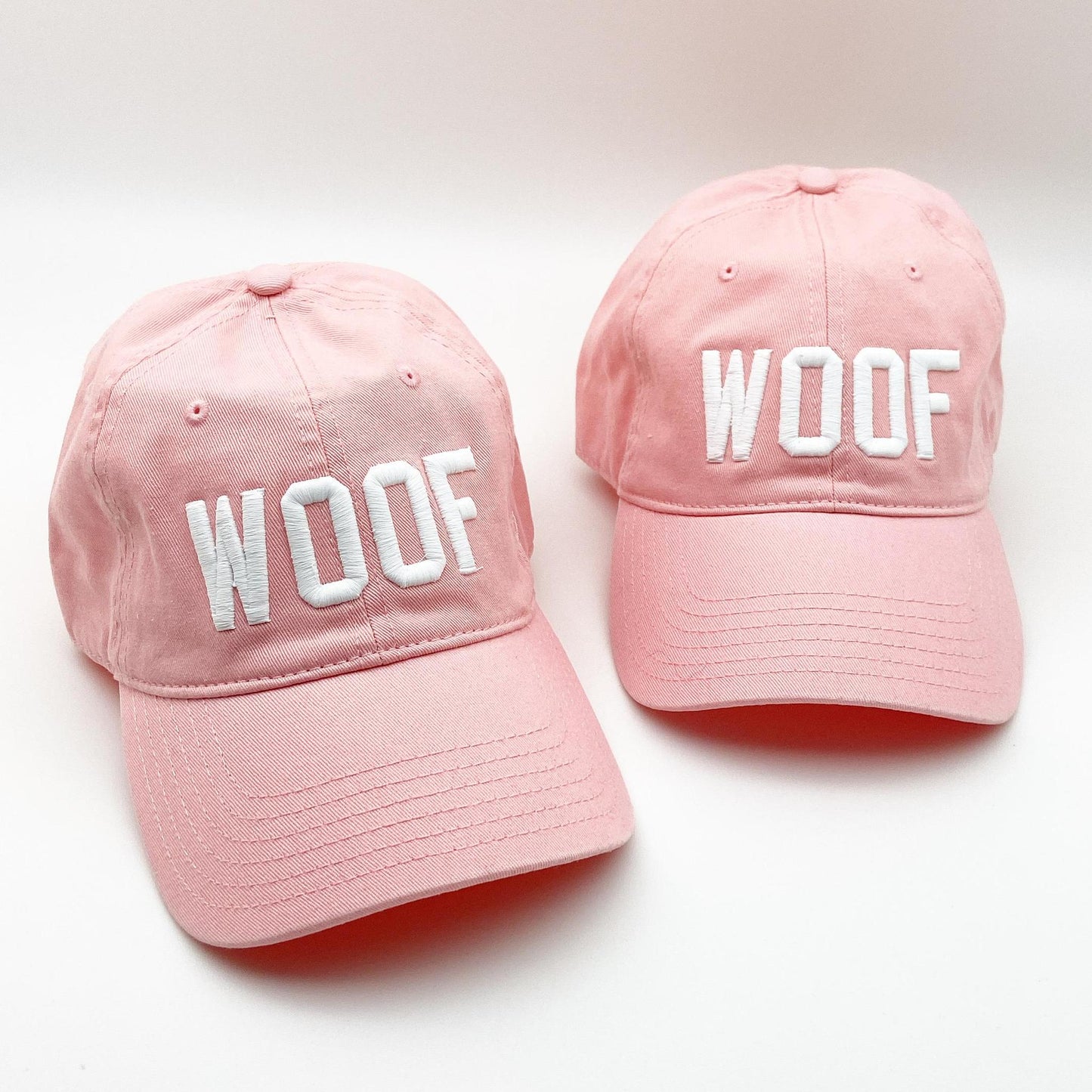 Ballcap - WOOF in White on Pink