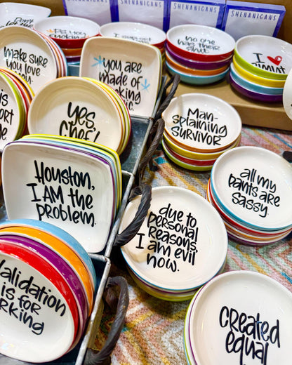 Tray - Playful Quotes on Round Ceramic - Signed