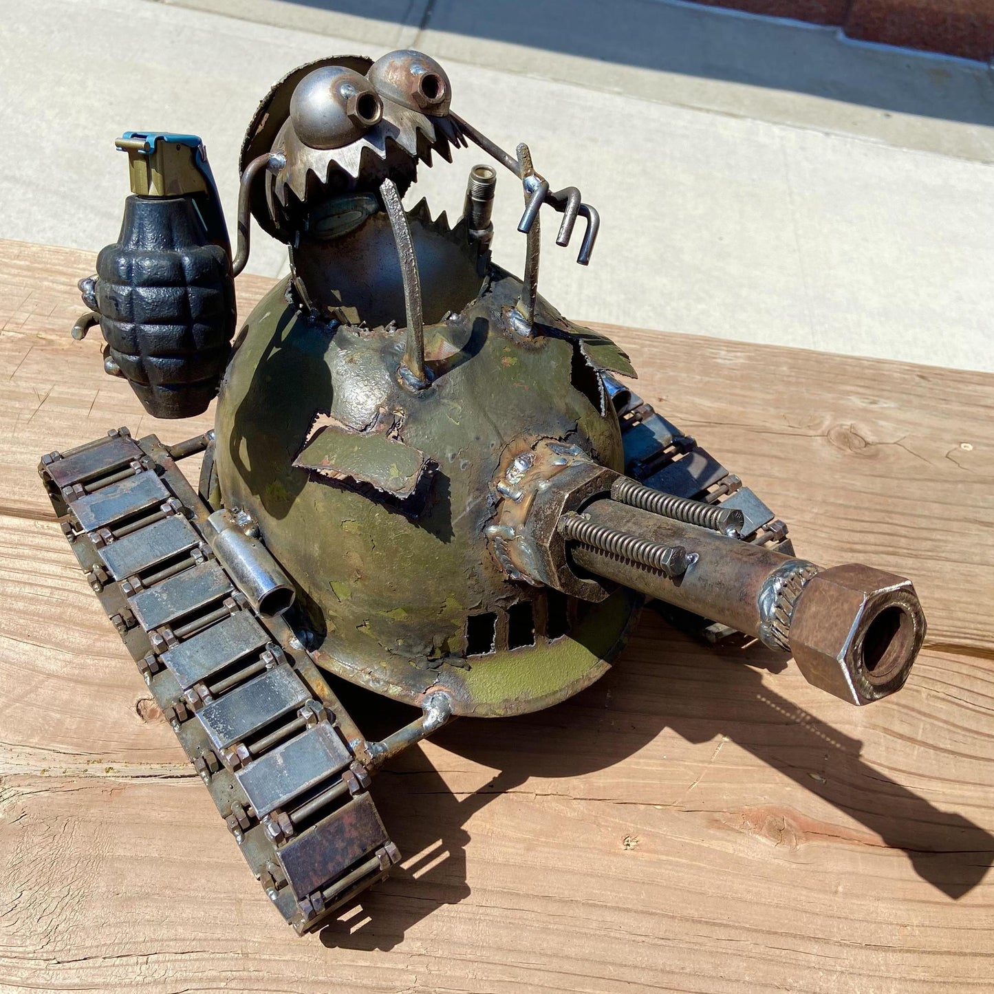Sculpture - One Man Tank With Grenade
