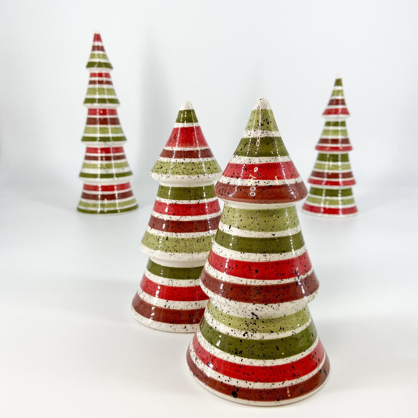 Decoration - Ceramic Tree - 11" - Retro Red & Green