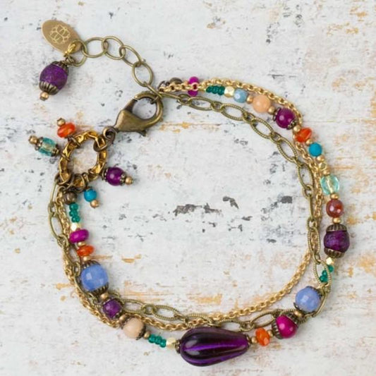 Bracelet - Czech Glass/Crystals/Gold on Brass Chain