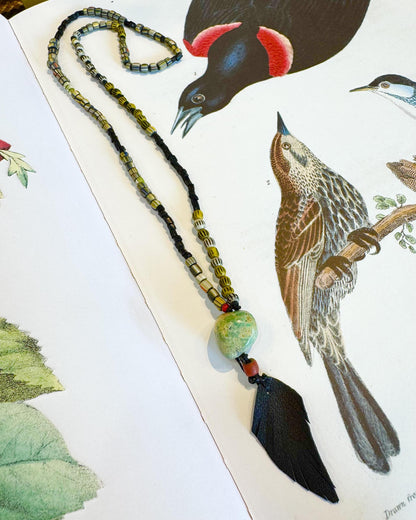 Necklace - African Trade Beads/Leather/Turquoise