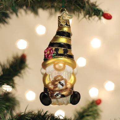 Ornament - Blown Glass - Bee Happy Gnome