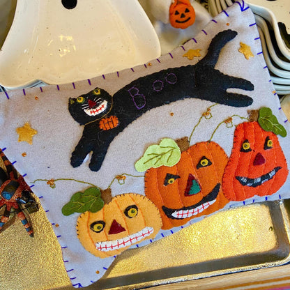 Pillow - Cat w/ Pumpkins - Handmade