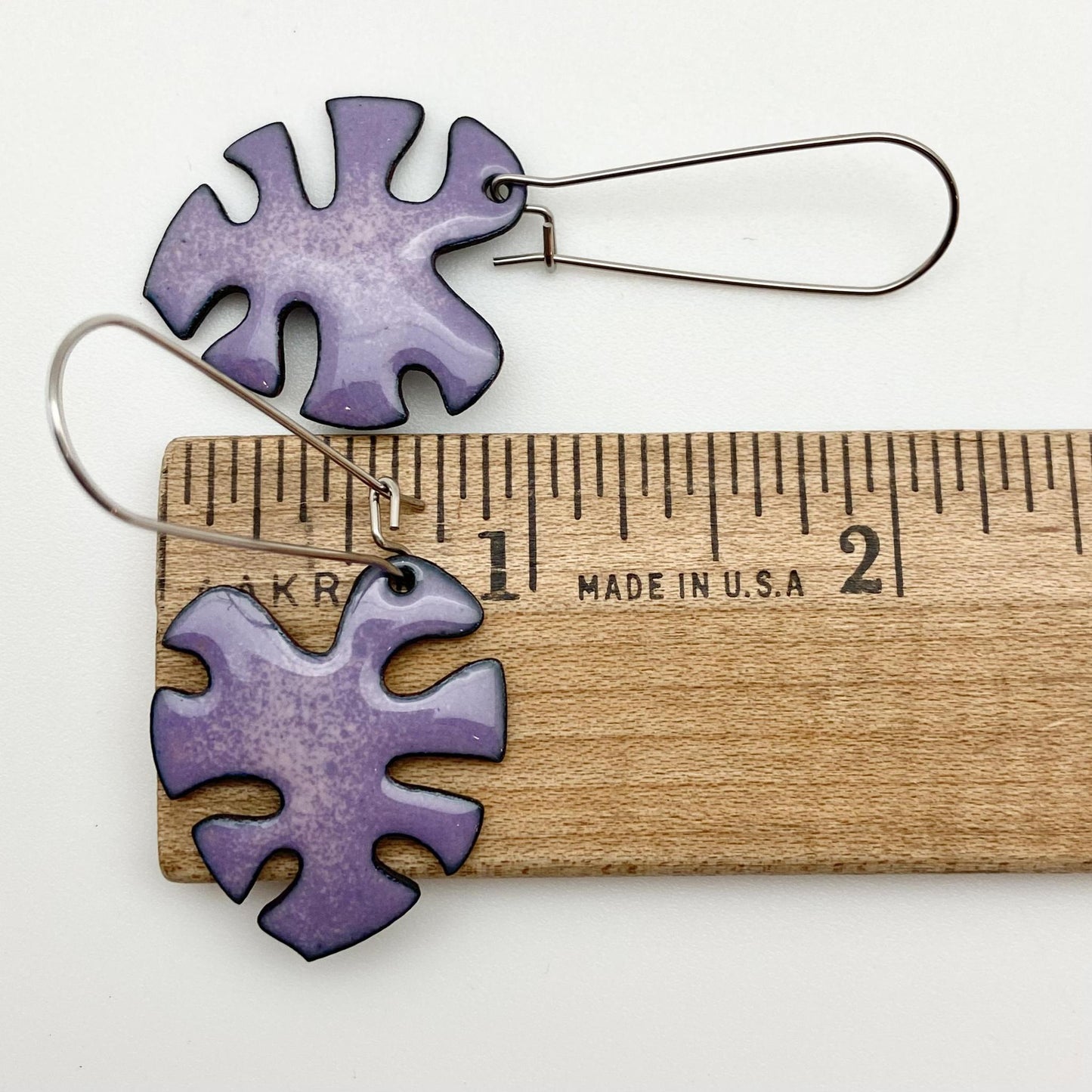 Earrings - Elephant Ear Fern - Enamel on Copper