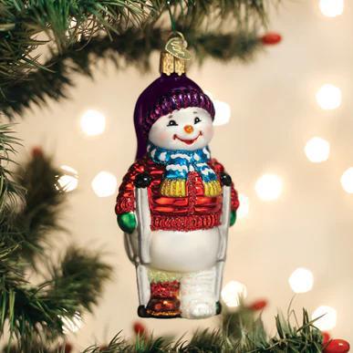 Ornament - Blown Glass - Snowman with Crutches
