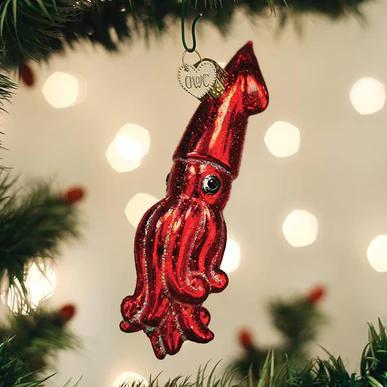 Ornament - Blown Glass - Red Squid