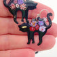 Earrings - Black Cats with Flowers - enamel on copper