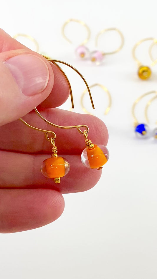 Earrings - Encased Orange - Glass & Goldfill (Video)