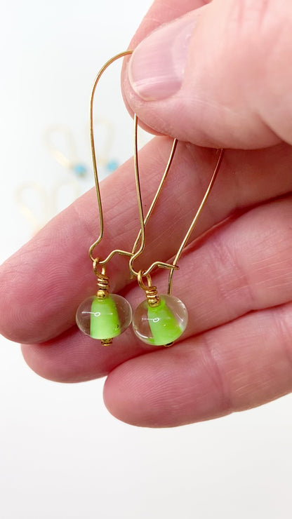 Earrings - Encased Black - Glass & Goldfill Long Wire (Video)