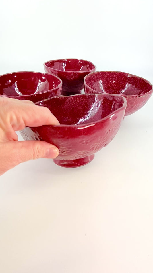 Bowl - Glazed Ceramic Footed Original - Maroon