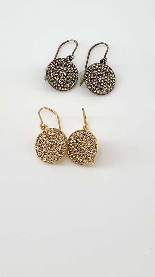 Earrings - Discs Encrusted with Crystals - 18kt Goldfill (Video)