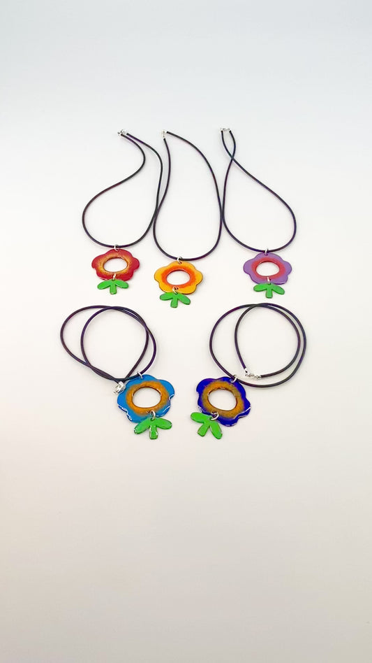Necklace - Flower & Leaf - Purple/Orange - Enamel (Video)