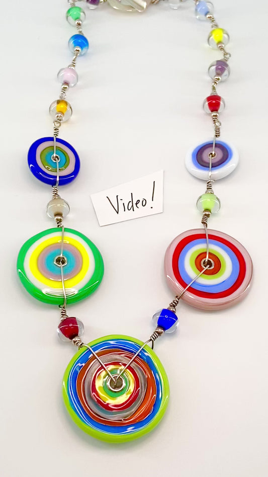 Necklace - Flat Disks and Beads  - Sterling and Glass (Video)