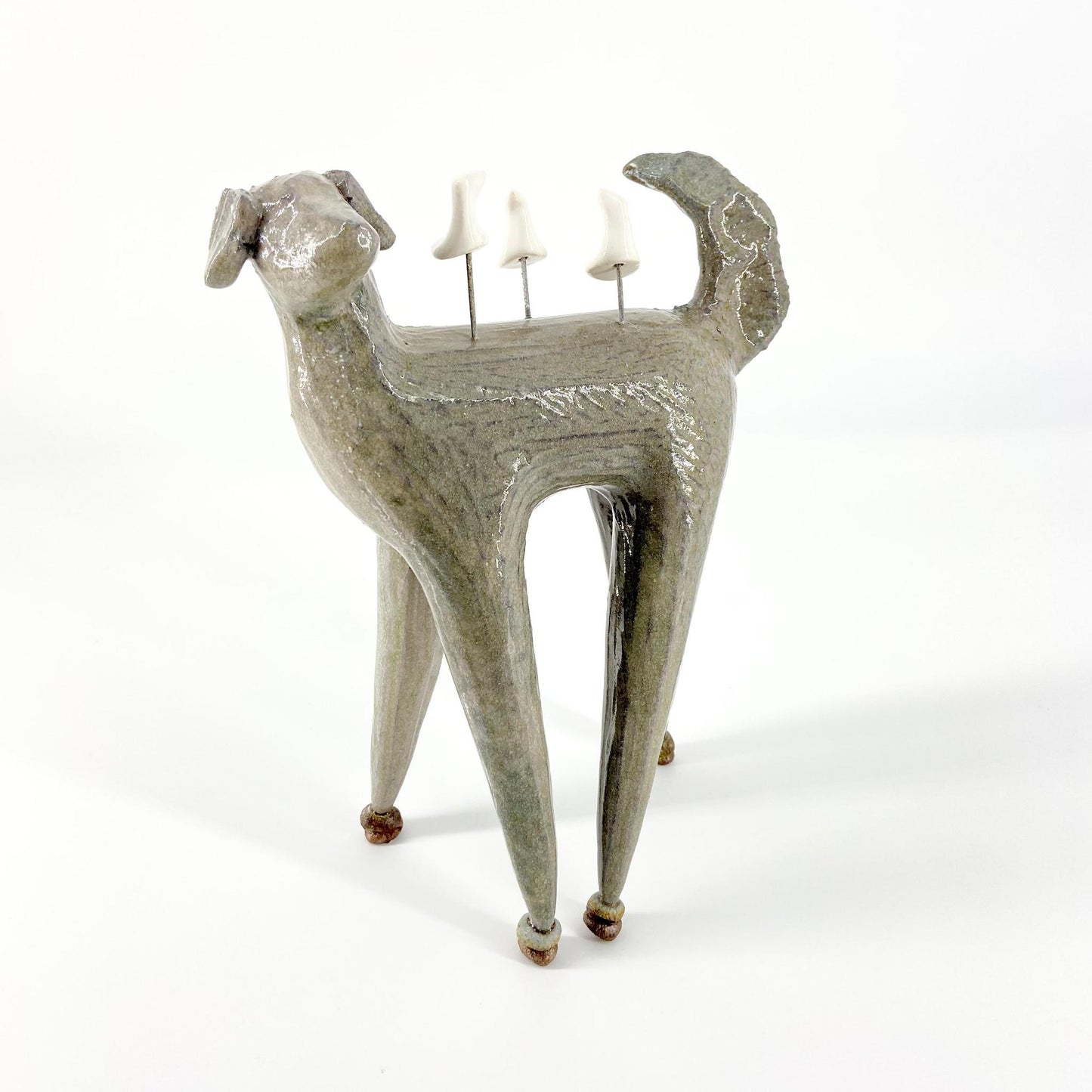 Sculpture - Dog with Three Birds on Back - Ceramic