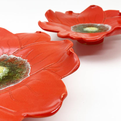 Ceramic Wall Art - Orange/Red Flower - Glass Center - Small