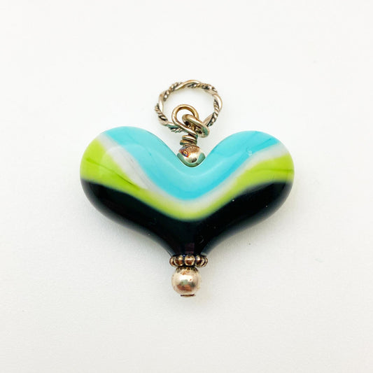 Pendant - Blue, Green, and Black Heart - Handmade Glass