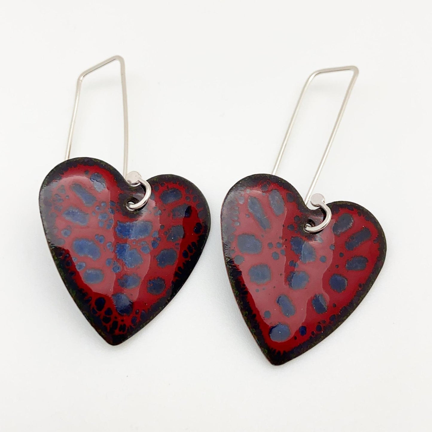 Earrings - Polka Dot Hearts - Enamel on Copper