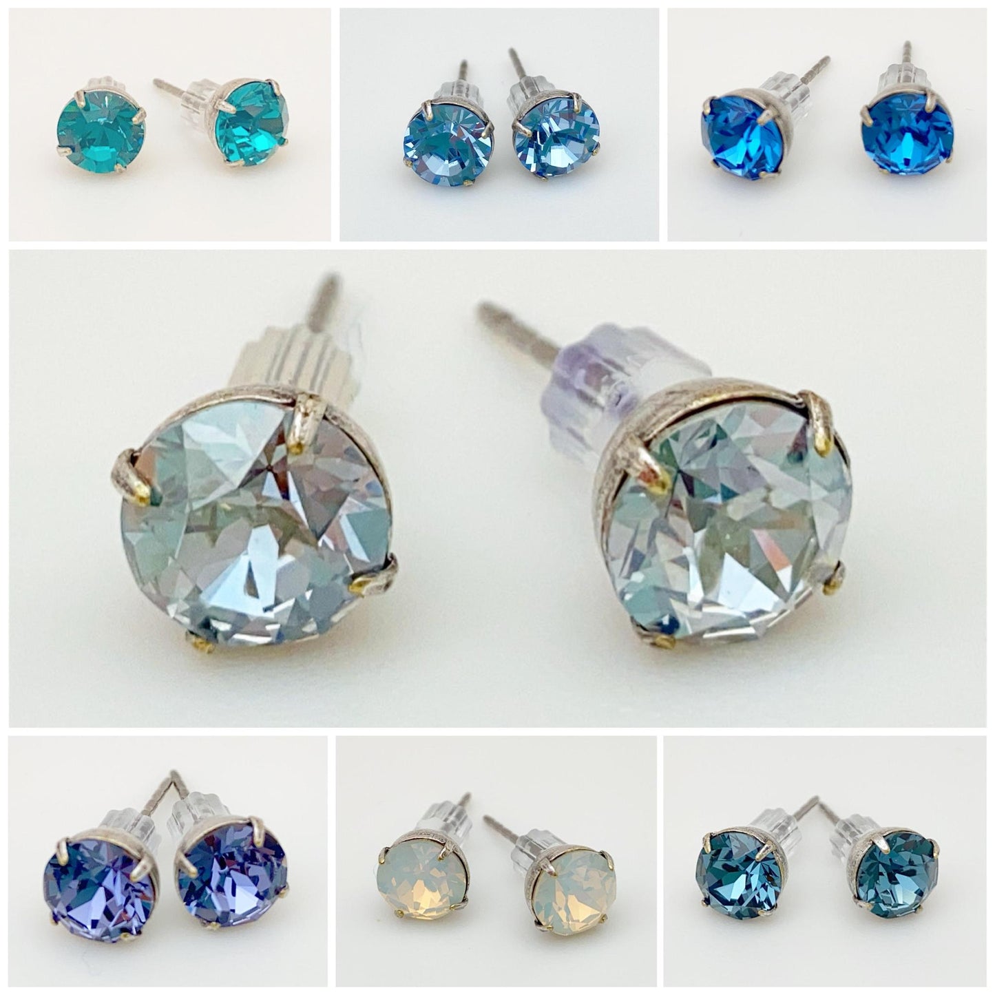 Stud Earrings - Real Crystals in Sterling Silver Bezel