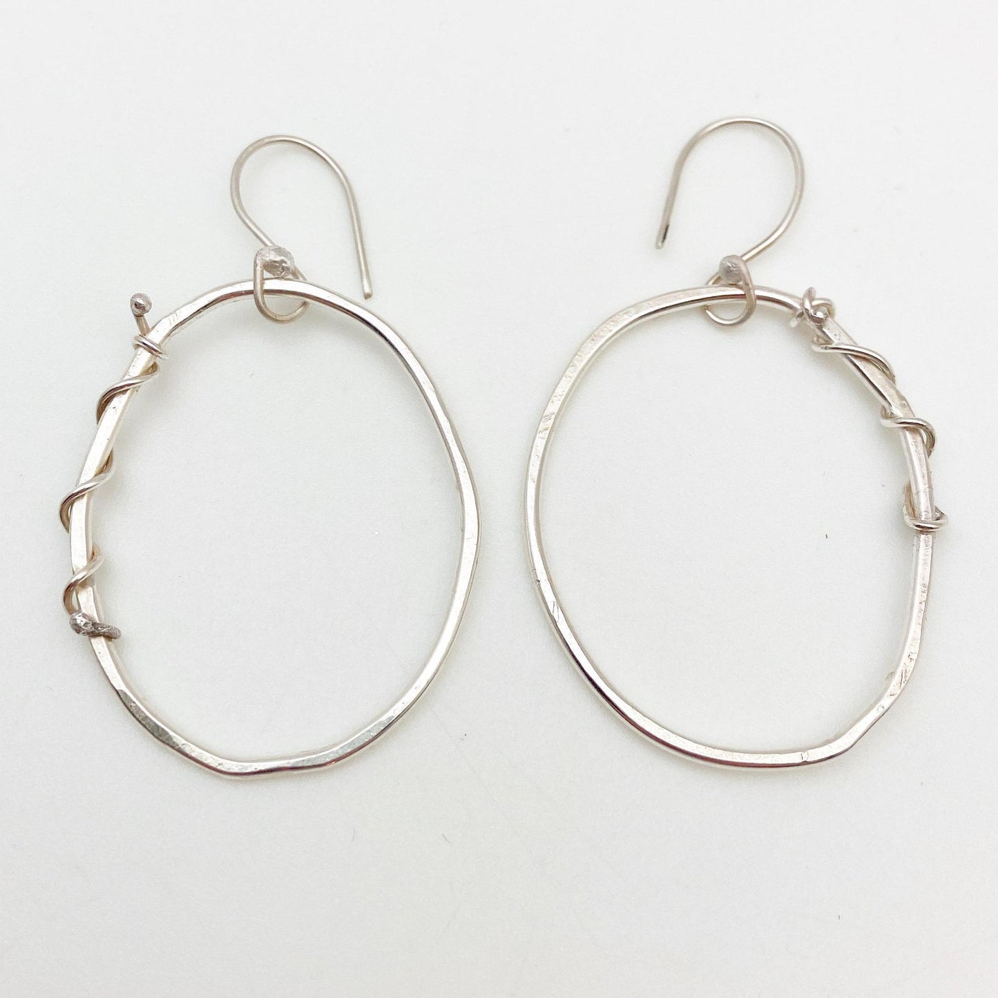 Earrings - Hoops with Wrapped Wire Twirl - Sterling Originals