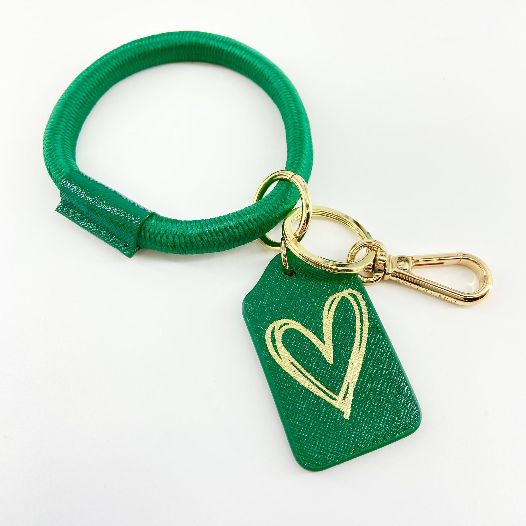 Bracelet Keyring - Leather & Woven Nylon - Green With Heart – A STORE ...