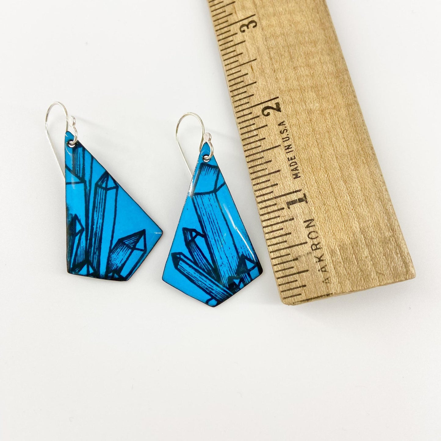 Earrings - Black Crystals on Blue Kites - Enamel on Copper