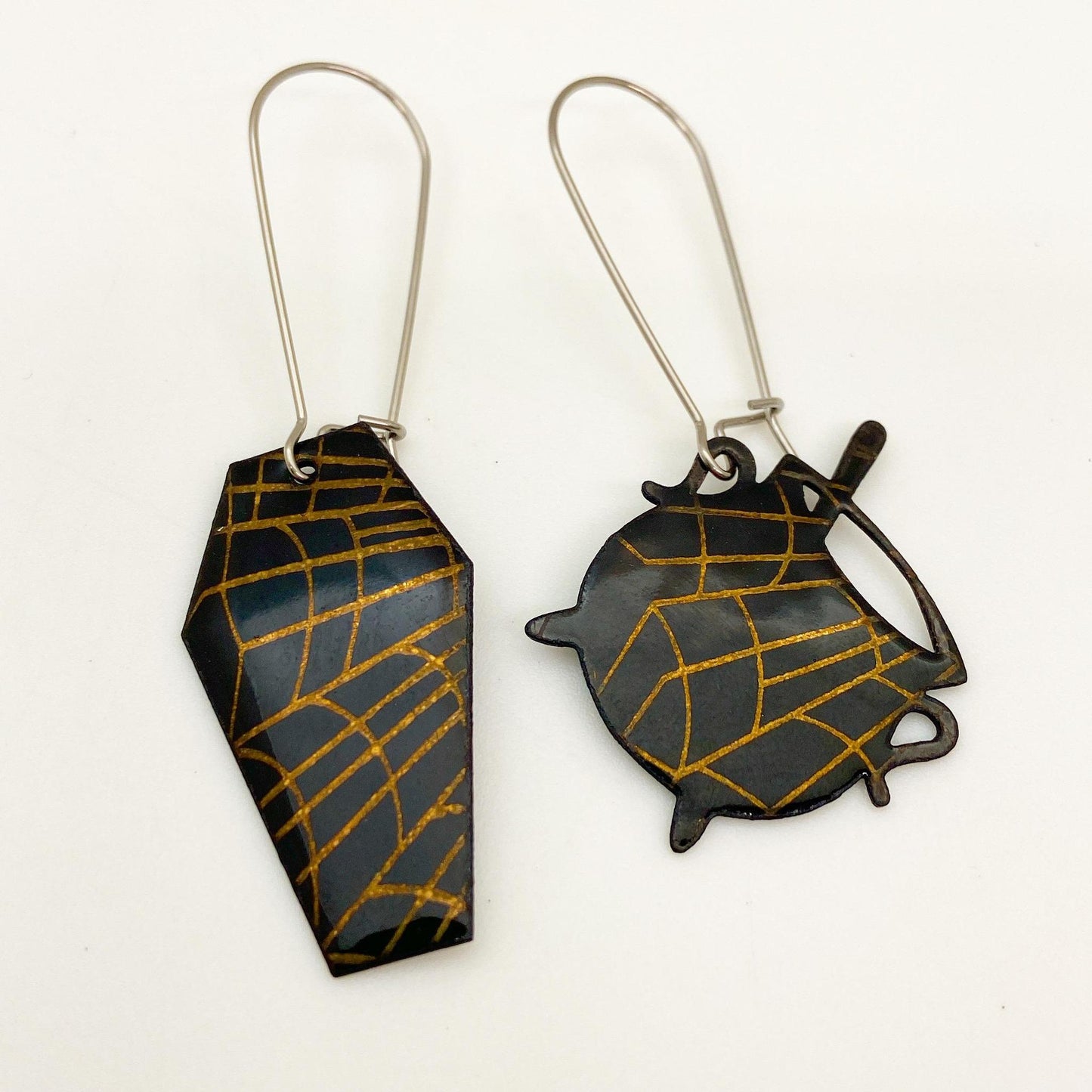 Earrings - Cauldron/Coffin - Enamel on Copper