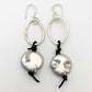 Earrings - Stacked Corded Flat Pearl and Silver Ovals - Sterling Originals