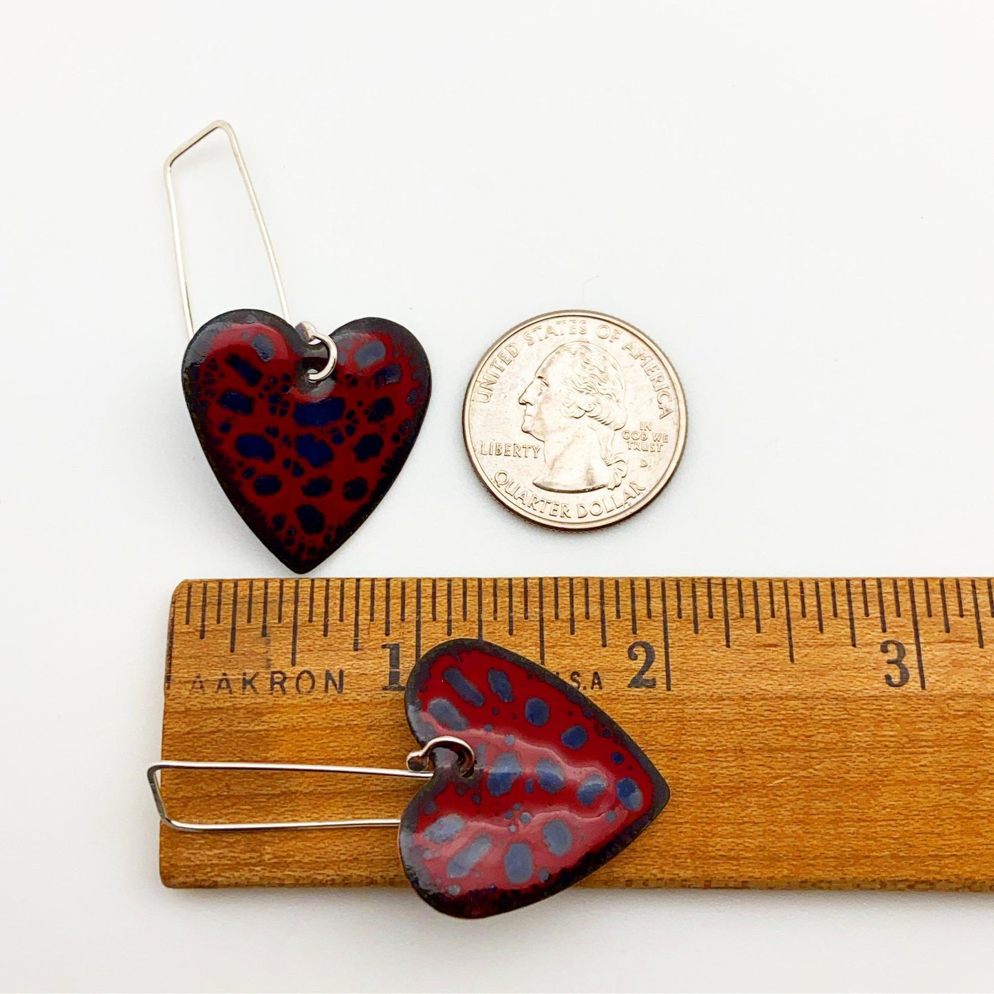 Earrings - Polka Dot Hearts - Enamel on Copper