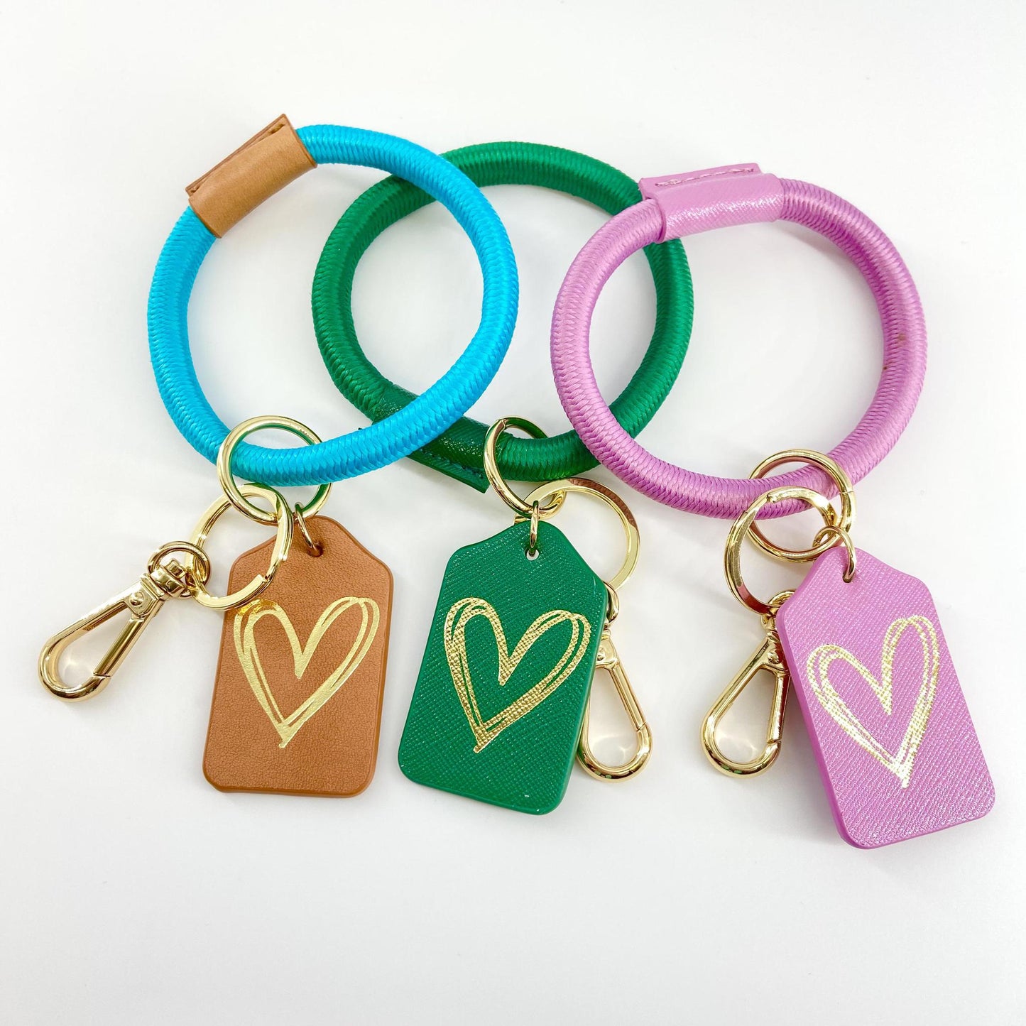 Bracelet Keyring - Leather & Woven Nylon - Orchid With Heart