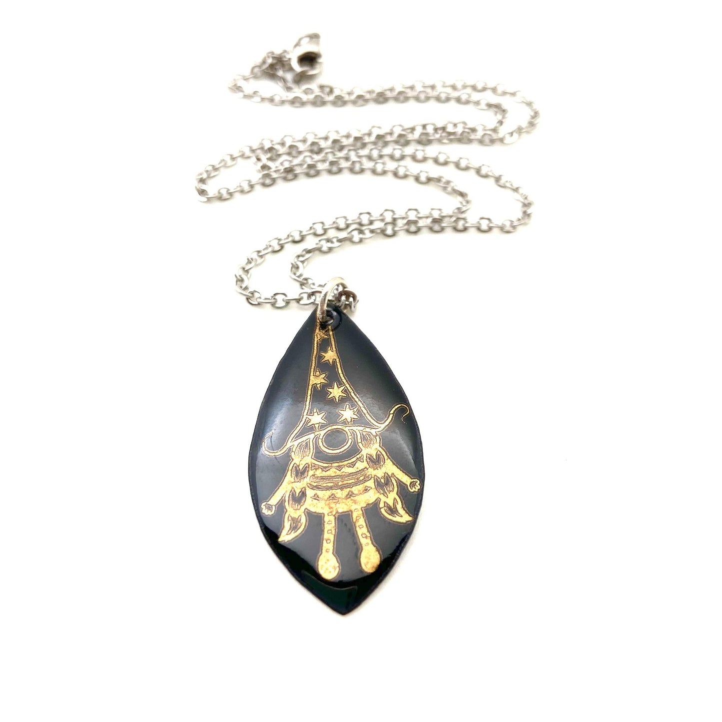 Necklace - Gnome with Stars Hat - Enamel and 22kt Gold on Copper