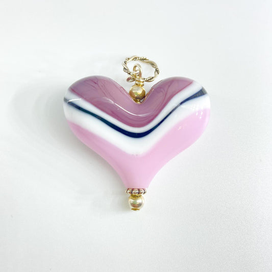Pendant - Lavender & Pink Stripe Heart - Handmade Glass