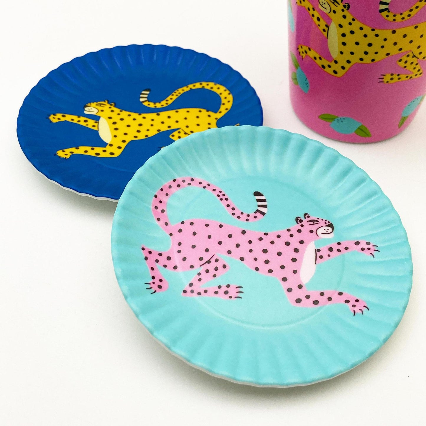 Coaster/Tidbit Tray - Melamine "Paper Plate" - Leopard on Turquoise