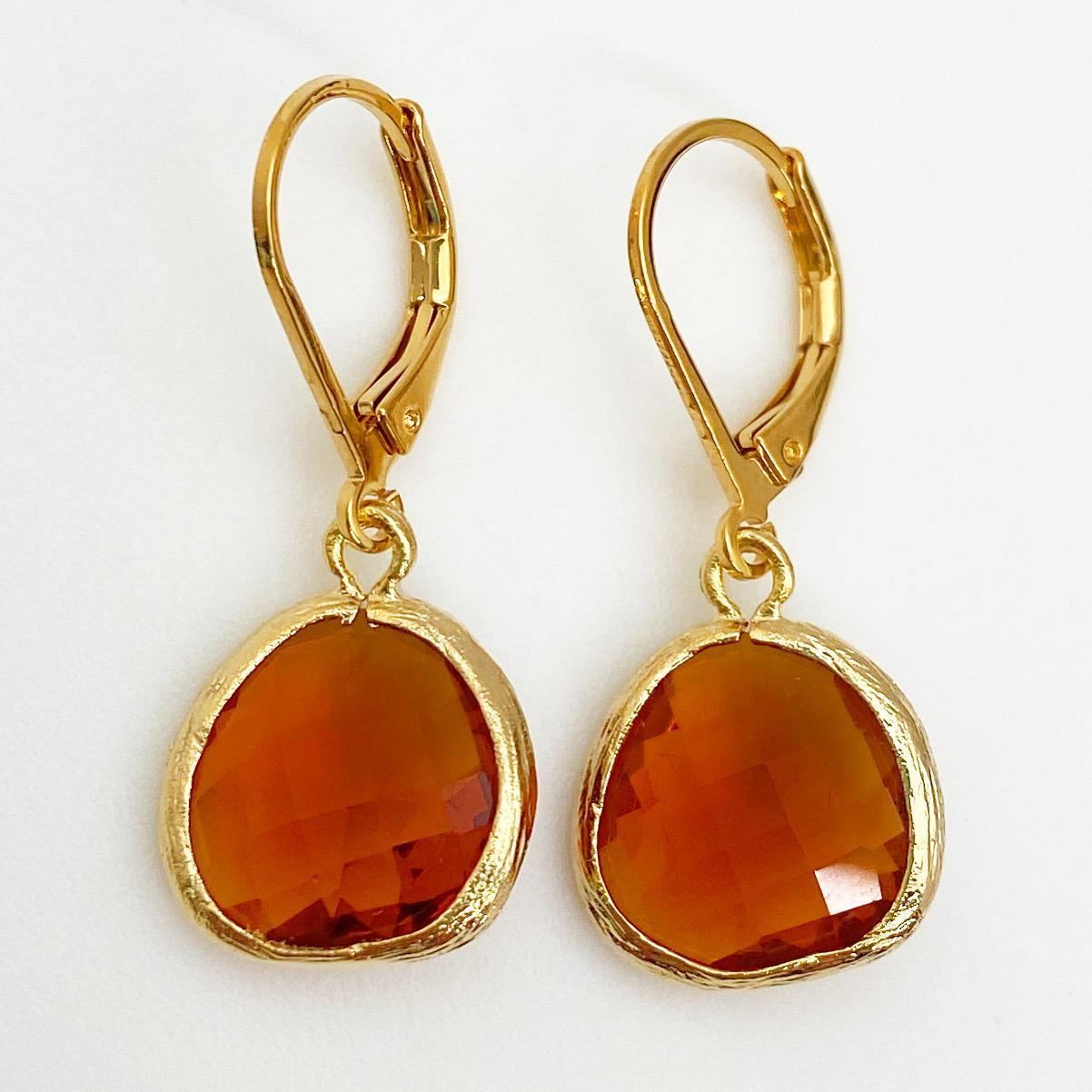Earrings - Honey Crystal Drops - 14k Gold on Sterling