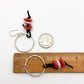 Earrings - Pink/Red Beads on Leather - Sterling Hoop