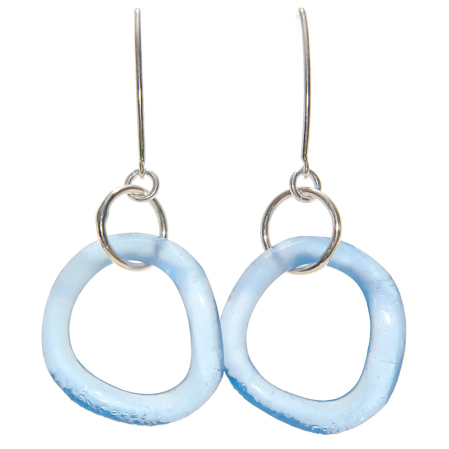 Earrings - Ruffled Glass  Boomerang -  Sterling - Periwinkle