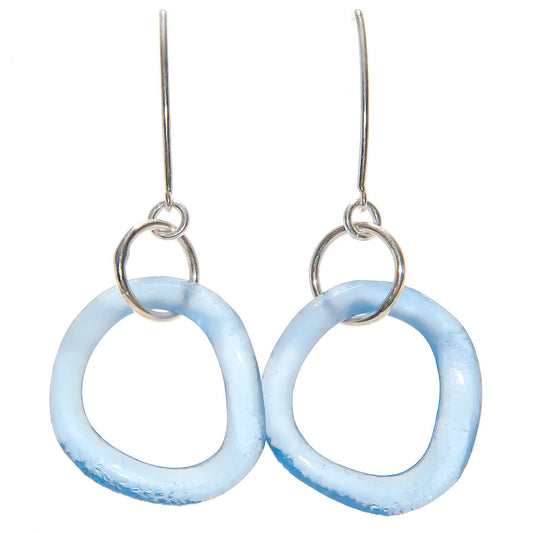 Earrings - Ruffled Glass  Boomerang -  Sterling - Periwinkle