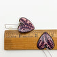 Earrings - Purple Print on Pink Hearts - Enamel on Copper