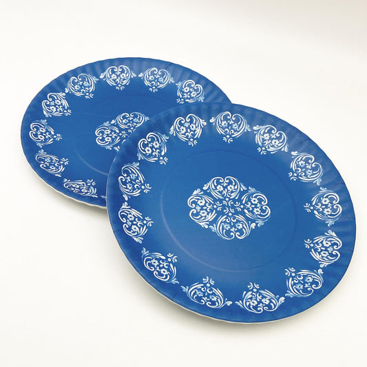 Plate - Melamine "Paper Plate" - Blue with White Medallion