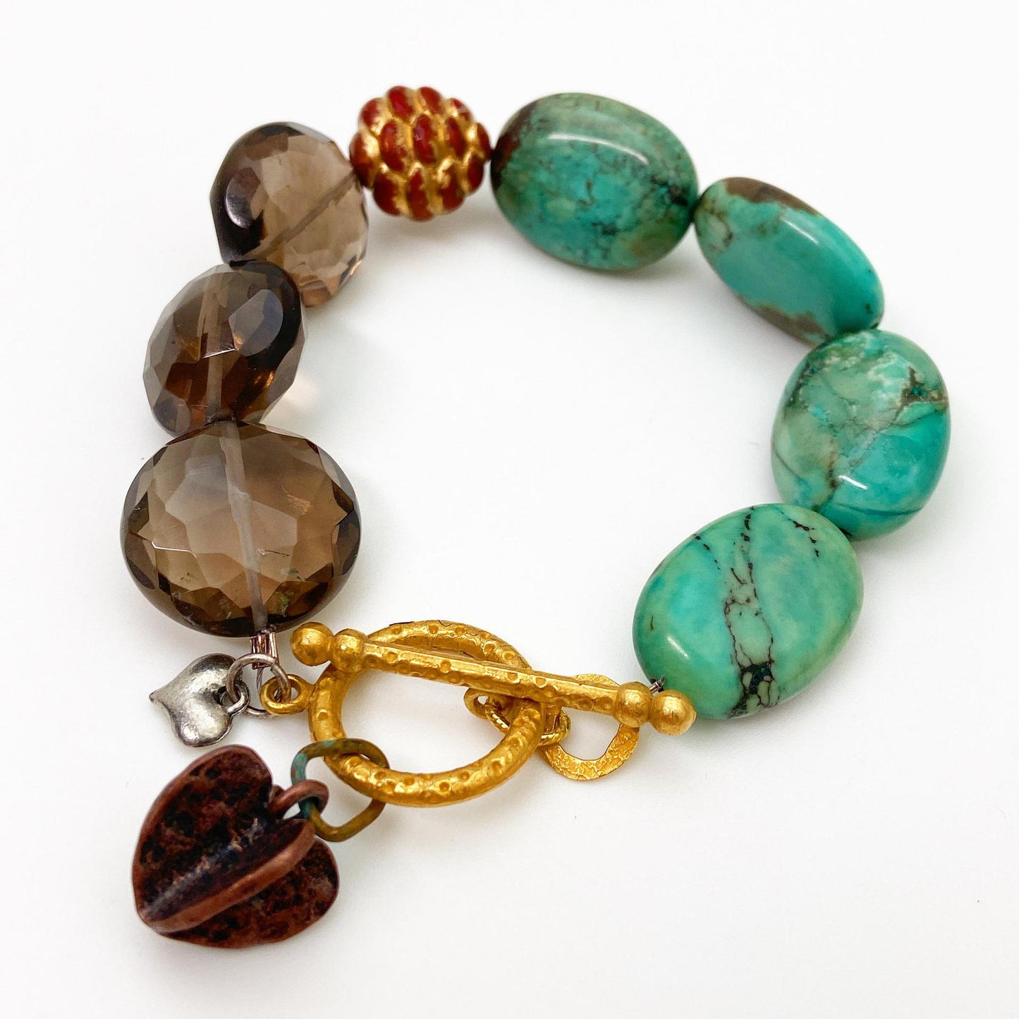 Bracelet - Vintage Bead Original - Turquoise with Purple 3D Heart