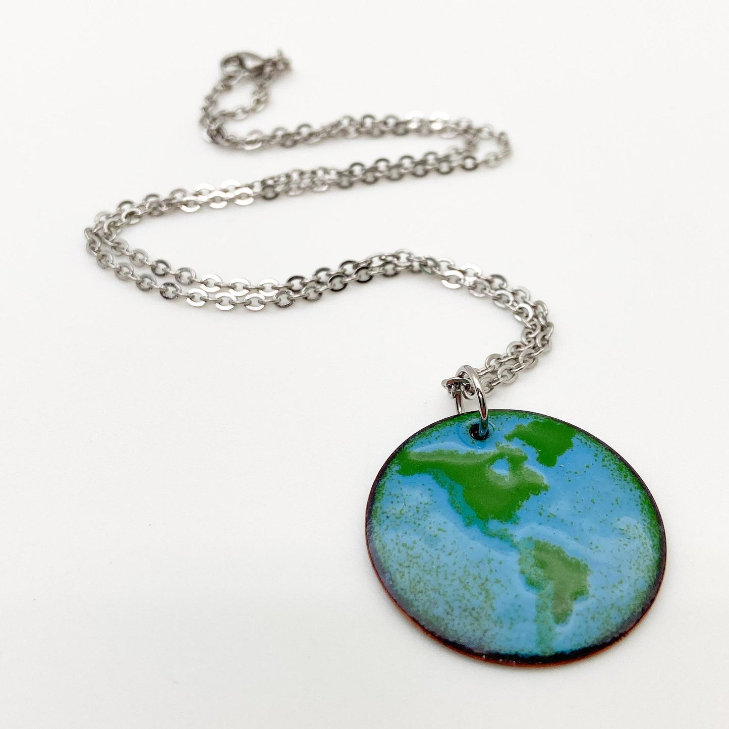 Necklace - Blue and Green Earth - Enamel on Copper