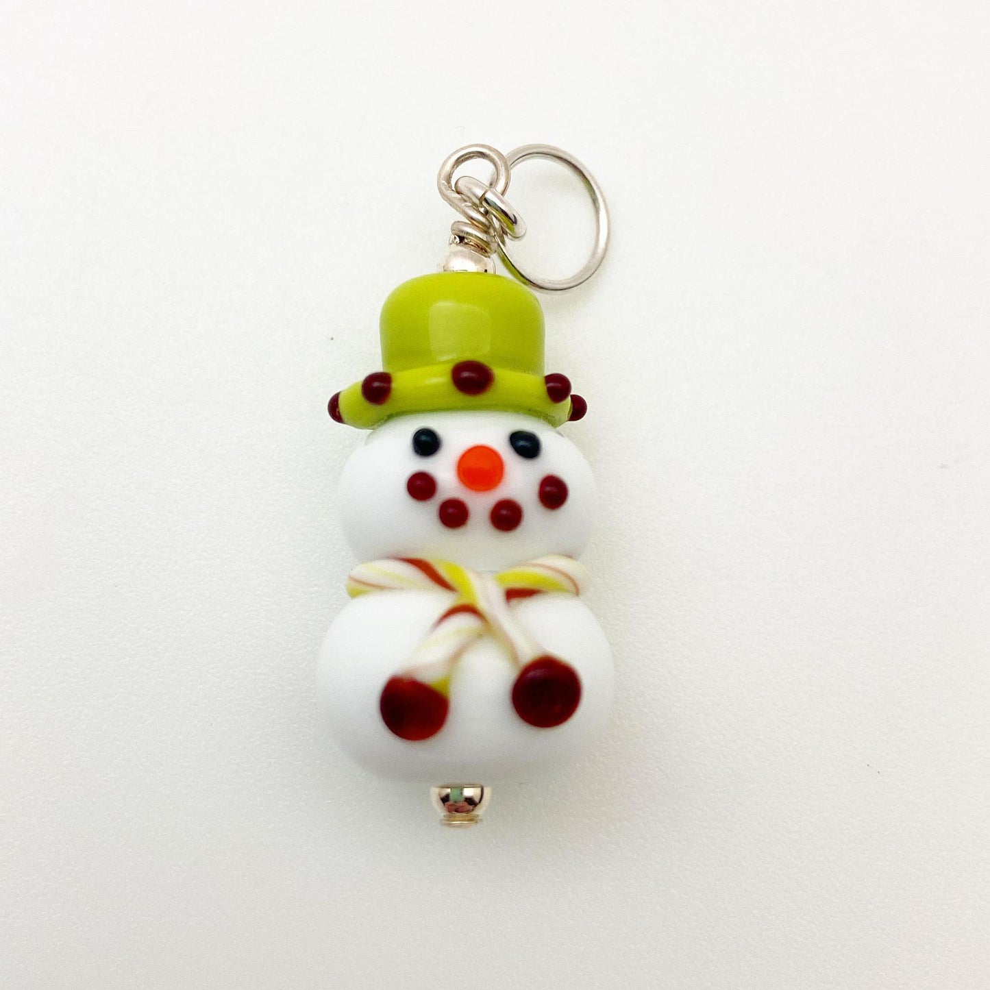 Pendant - Snowperson with Lime Green Hat - Handmade Glass