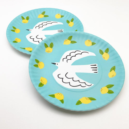 Plate - Melamine "Paper Plate" - Bird on Turquoise