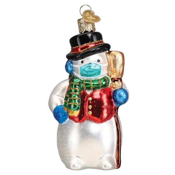 Ornament - Blown Glass - Snowman with Face Mask