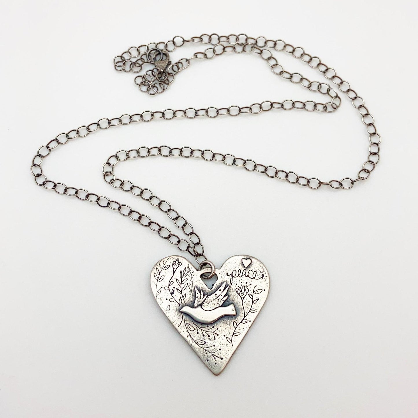 Necklace - Peace Dove on Heart - Sterling