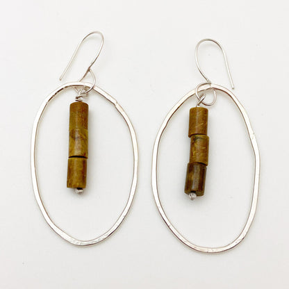 Earrings - Oval Hoops with Turquoise Pellets - Sterling Originals