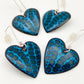 Earrings - Navy Print on Turquoise Hearts - Enamel on Copper
